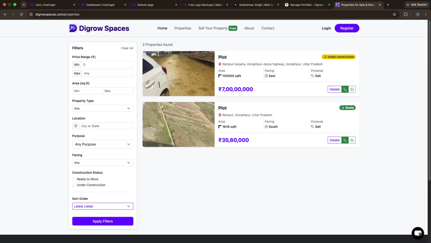 Digrow Spaces — Property Listing Platform &mdash; real-estate website built by Digrow World